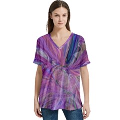 Pink On Magenta V-neck Split Shoulder Casual T-shirt by kaleidomarblingart
