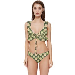 Retro 1880s Flowers Pattern 15 Low Cut Ruffle Edge Bikini Set by violetheavensky