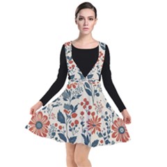 Retro Scandinavian Nordic Flowers Pattern Plunge Pinafore Dress by violetheavensky