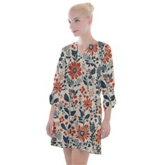 Retro Scandinavian Nordic Flowers Pattern Open Neck Shift Dress by violetheavensky