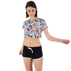 Retro Scandinavian Nordic Flowers Pattern Tie Back Short Sleeve Crop T-shirt by violetheavensky