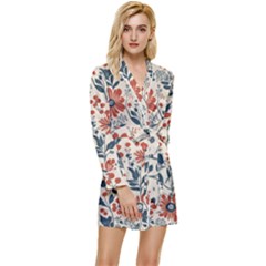 Retro Scandinavian Nordic Flowers Pattern Long Sleeve Satin Robe by violetheavensky