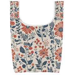 Retro Scandinavian Nordic Flowers Pattern Foldable Shopping Bag by violetheavensky