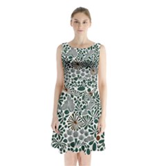 Retro Scandinavian Nordic Flowers Pattern 5 Sleeveless Waist Tie Chiffon Dress by violetheavensky