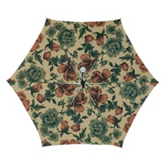 Victorian Beige And Teal Flower Pattern Automatic Folding Umbrella With Case (small) by violetheavensky