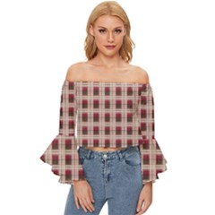 Retro 60s 50s Plaid Pattern 2 Off Shoulder Flutter Bell Sleeve Top by violetheavensky