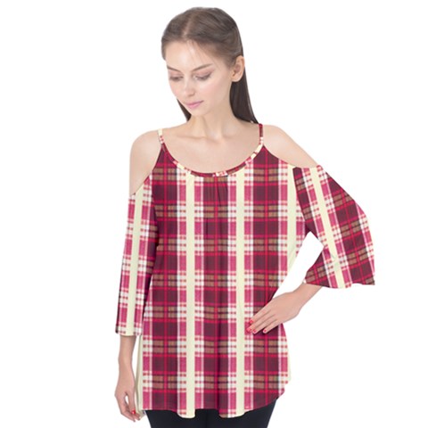Retro 60s 50s Plaid Pattern 4 Flutter Sleeve T-shirt by violetheavensky