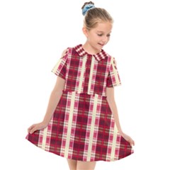 Retro 60s 50s Plaid Pattern 4 Kids  Short Sleeve Shirt Dress by violetheavensky