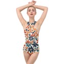 Retro Scandinavian Nordic Flowers Pattern 2 Cross Front Low Back Swimsuit View1
