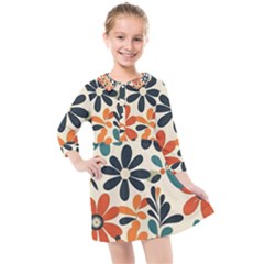 Retro Scandinavian Nordic Flowers Pattern 2 Kids  Quarter Sleeve Shirt Dress by violetheavensky