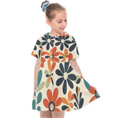 Retro Scandinavian Nordic Flowers Pattern 2 Kids  Sailor Dress by violetheavensky
