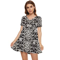 Gothic Leaf Pattern 4 Tiered Short Sleeve Babydoll Dress by violetheavensky