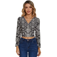 Gothic Leaf Pattern 4 Long Sleeve V-neck Top by violetheavensky