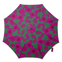 Mid Century Retro Floral 1970s 1960s Pattern 97 Hook Handle Umbrellas (large) by violetheavensky