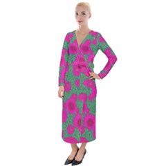 Mid Century Retro Floral 1970s 1960s Pattern 97 Velvet Maxi Wrap Dress by violetheavensky