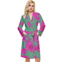 Mid Century Retro Floral 1970s 1960s Pattern 97 Long Sleeve Velvet Robe View1