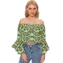 Retro 1880s Flowers Pattern 5 Off Shoulder Flutter Bell Sleeve Top View1