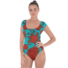 Mid Century Retro Floral 1970s 1960s Pattern 103 Short Sleeve Leotard  by violetheavensky