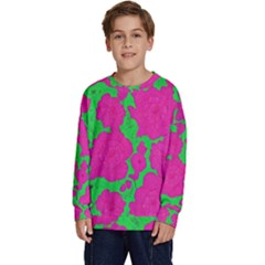 Mid Century Retro Floral 1970s 1960s Pattern 98 Kids  Crewneck Sweatshirt by violetheavensky