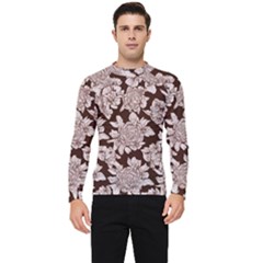 Mid Century Retro Floral 1970s 1960s Pattern 106 Men s Long Sleeve Rash Guard by violetheavensky