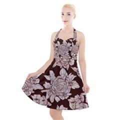 Mid Century Retro Floral 1970s 1960s Pattern 106 Halter Party Swing Dress  by violetheavensky
