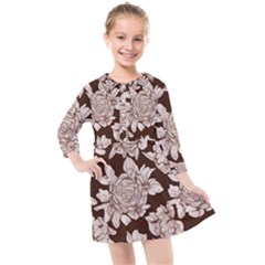 Mid Century Retro Floral 1970s 1960s Pattern 106 Kids  Quarter Sleeve Shirt Dress by violetheavensky