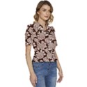 Mid Century Retro Floral 1970s 1960s Pattern 106 Puffed Short Sleeve Button Up Jacket View3