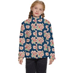 Retro 1880s Flowers Pattern 7 Kids  Puffer Bubble Jacket Coat by violetheavensky