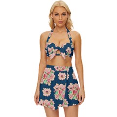 Retro 1880s Flowers Pattern 7 Vintage Style Bikini Top And Skirt Set  by violetheavensky