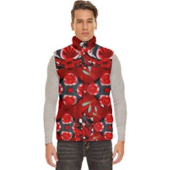 Mid Century Retro Floral 1970s 1960s Pattern 105 Men s High Neck Button Up Puffer Vest by violetheavensky
