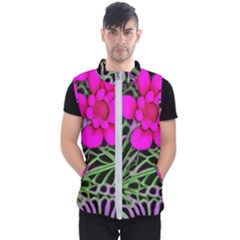 Mid Century Retro Floral 1970s 1960s Pattern 99 Men s Puffer Vest by violetheavensky