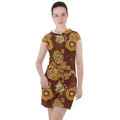 Mid Century Retro Floral 1970s 1960s Pattern 95 Drawstring Hooded Dress by violetheavensky