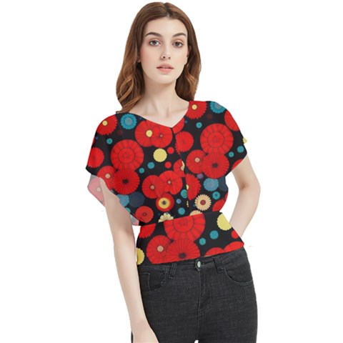 Mid Century Retro Floral 1970s 1960s Pattern 104 Butterfly Chiffon Blouse by violetheavensky