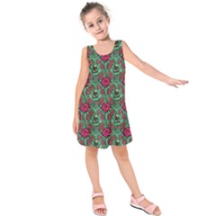 Retro 1880s Flowers Pattern 3 Kids  Sleeveless Dress by violetheavensky