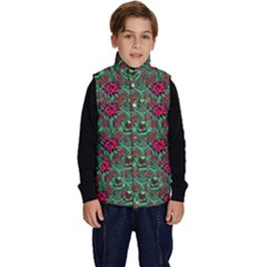 Retro 1880s Flowers Pattern 3 Kid s Button Up Puffer Vest by violetheavensky