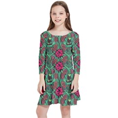 Retro 1880s Flowers Pattern 3 Kids  Quarter Sleeve Skater Dress by violetheavensky
