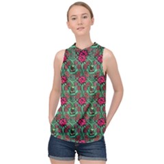 Retro 1880s Flowers Pattern 3 High Neck Satin Top by violetheavensky