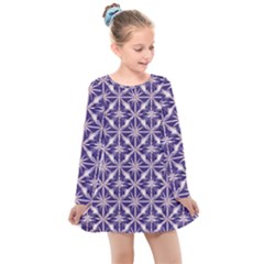 Royal Fractal Pattern 4 Kids  Long Sleeve Dress by violetheavensky