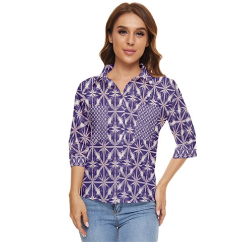 Royal Fractal Pattern 4 Women s Quarter Sleeve Pocket Shirt by violetheavensky