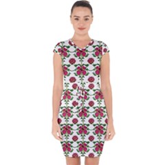 Retro 1880s Flowers Pattern 2 Capsleeve Drawstring Dress  by violetheavensky