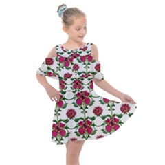 Retro 1880s Flowers Pattern 2 Kids  Shoulder Cutout Chiffon Dress by violetheavensky