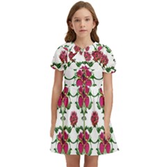 Retro 1880s Flowers Pattern 2 Kids  Bow Tie Puff Sleeve Dress by violetheavensky