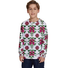 Retro 1880s Flowers Pattern 2 Kids  Crewneck Sweatshirt by violetheavensky