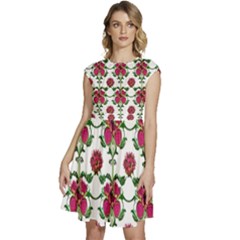 Retro 1880s Flowers Pattern 2 Cap Sleeve High Waist Dress by violetheavensky