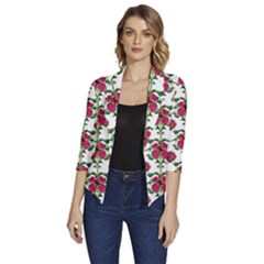 Retro 1880s Flowers Pattern 2 Women s Draped Front 3/4 Sleeve Shawl Collar Jacket by violetheavensky