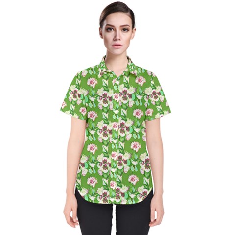 Retro 1880s Flowers Pattern 4 Women s Short Sleeve Shirt by violetheavensky