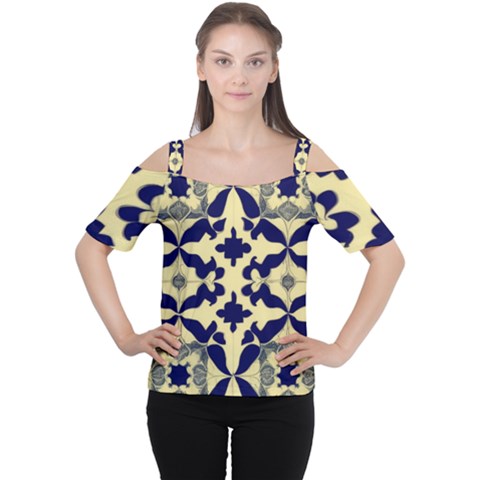 Royal Fractal Pattern 3 Cutout Shoulder T-shirt by violetheavensky