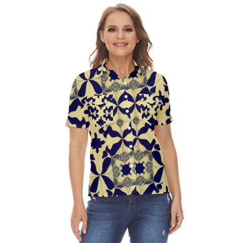 Royal Fractal Pattern 3 Women s Short Sleeve Double Pocket Shirt by violetheavensky