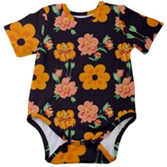 Retro 40s 50s Flowers Pattern Halloween 3 Baby Short Sleeve Bodysuit by violetheavensky