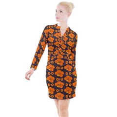 Retro 40s 50s Flowers Pattern Halloween 2 Button Long Sleeve Dress by violetheavensky